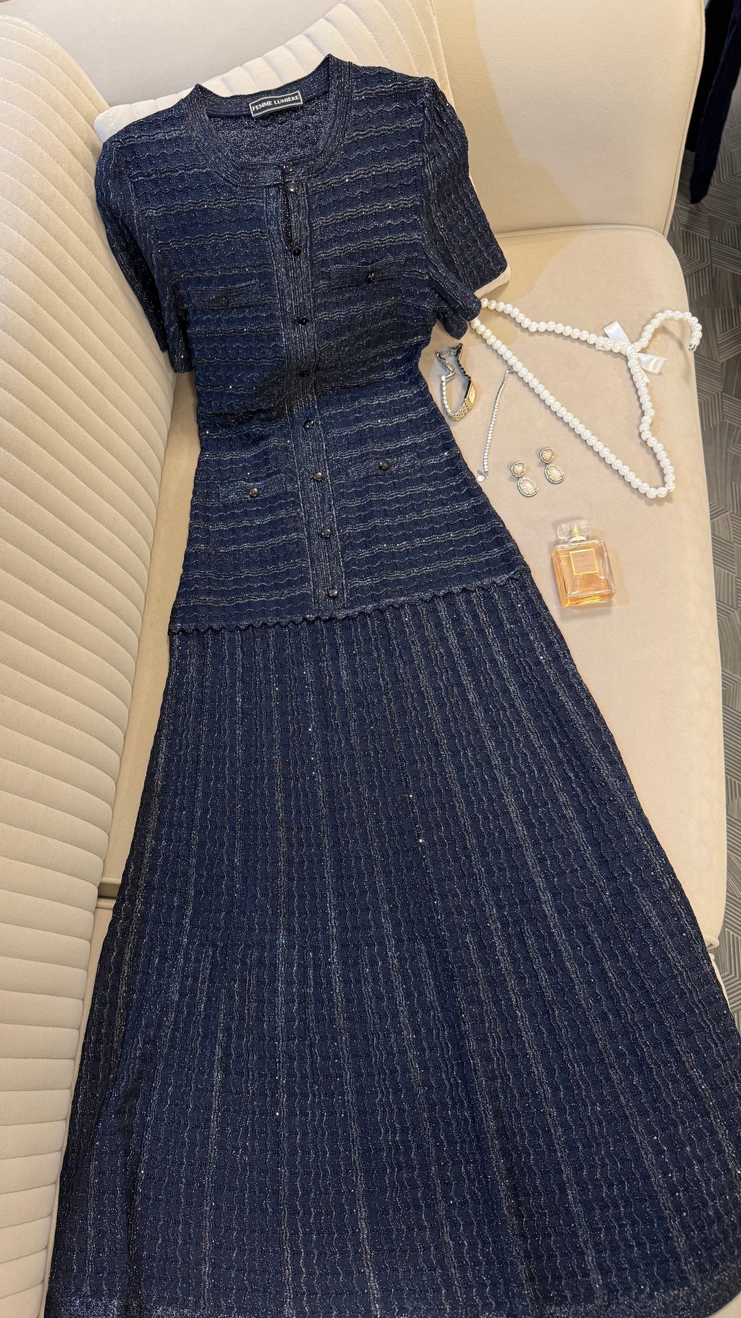 Navy Shimmer Knit Maxi Dress