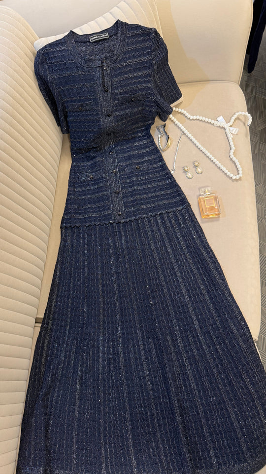 Navy Shimmer Knit Maxi Dress