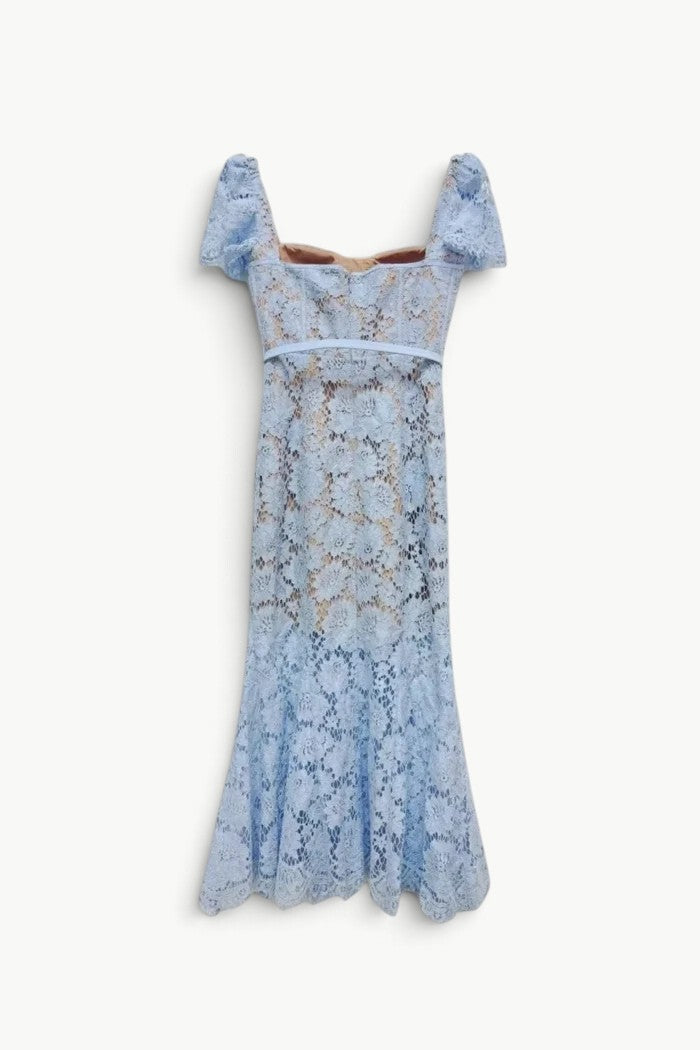 Blue Eyelash Lace Midi Dress