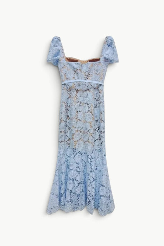 Blue Eyelash Lace Midi Dress