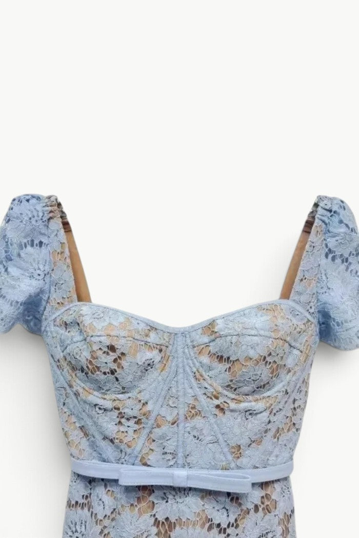 Blue Eyelash Lace Midi Dress