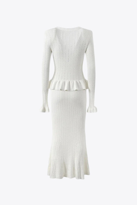 White Ruffled Knit Skirt Set