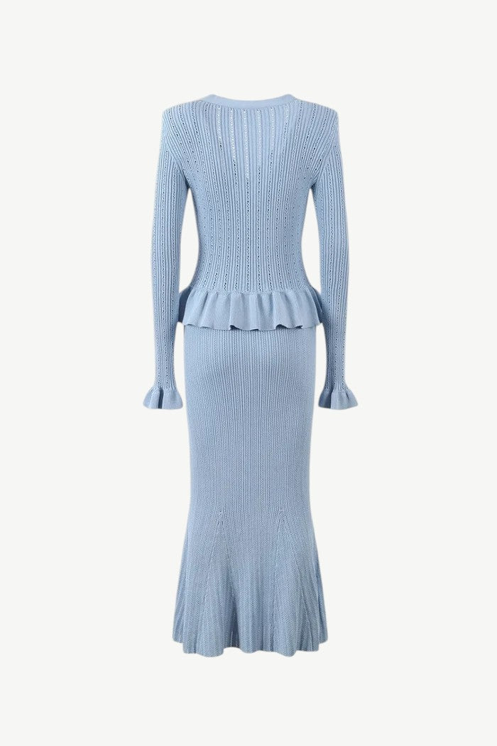 Baby Blue Ruffled Knit  Skirt Set