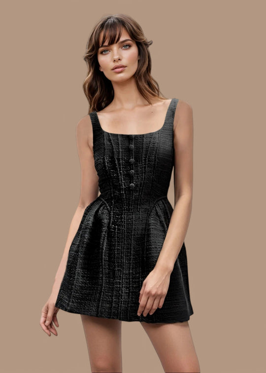 Madmoiselle || Textured Sleeveless Mini Dress With Fitted Bodice