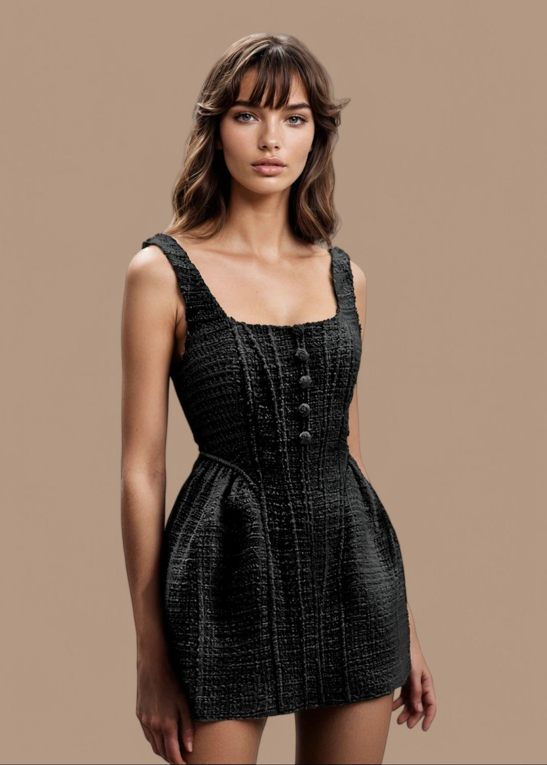 Madmoiselle || Textured Sleeveless Mini Dress With Fitted Bodice