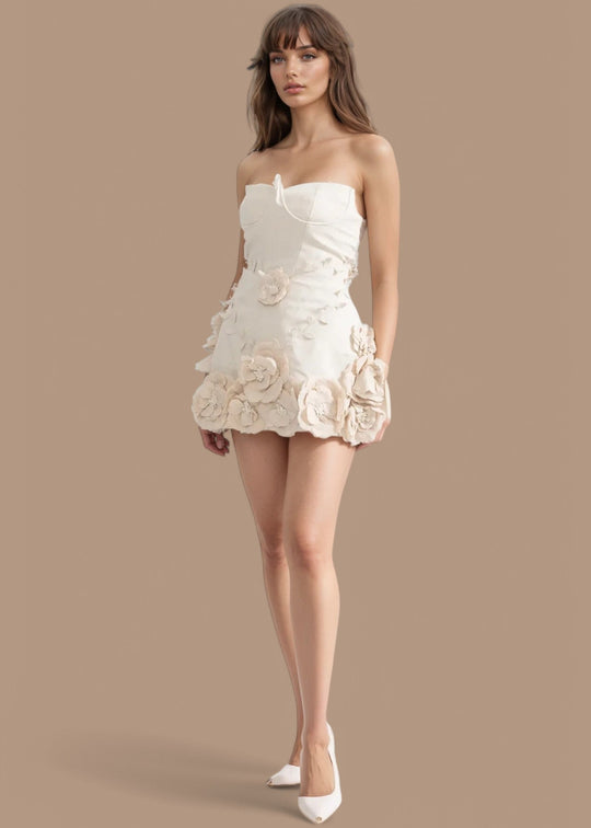 Ekaterine || Bustier Dress With 3D Floral Appliqués