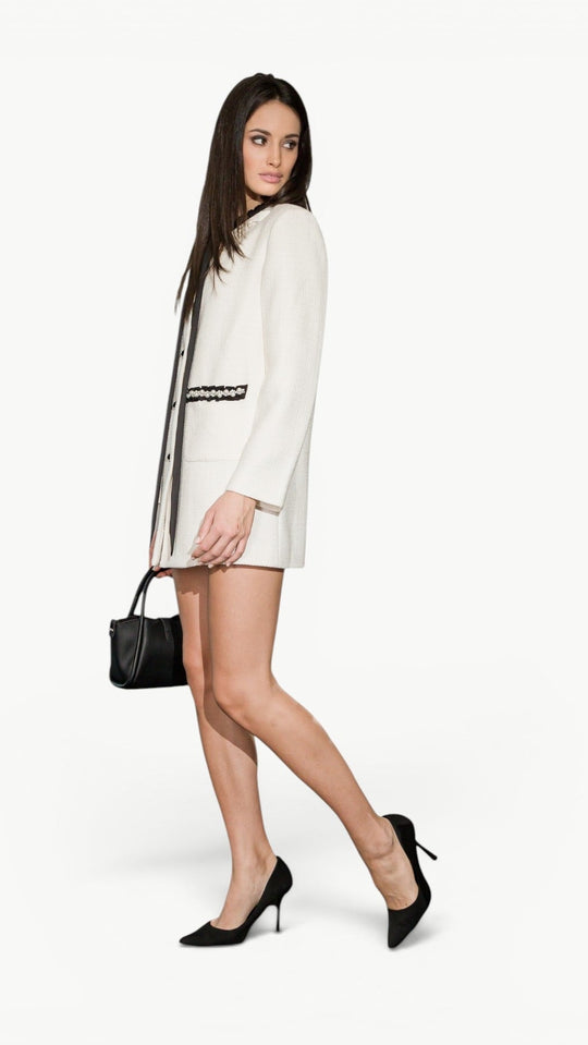 Contrast-Detail Coat in Off-White