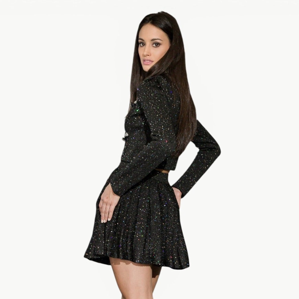 Embellished A-line Skirt Set in Black