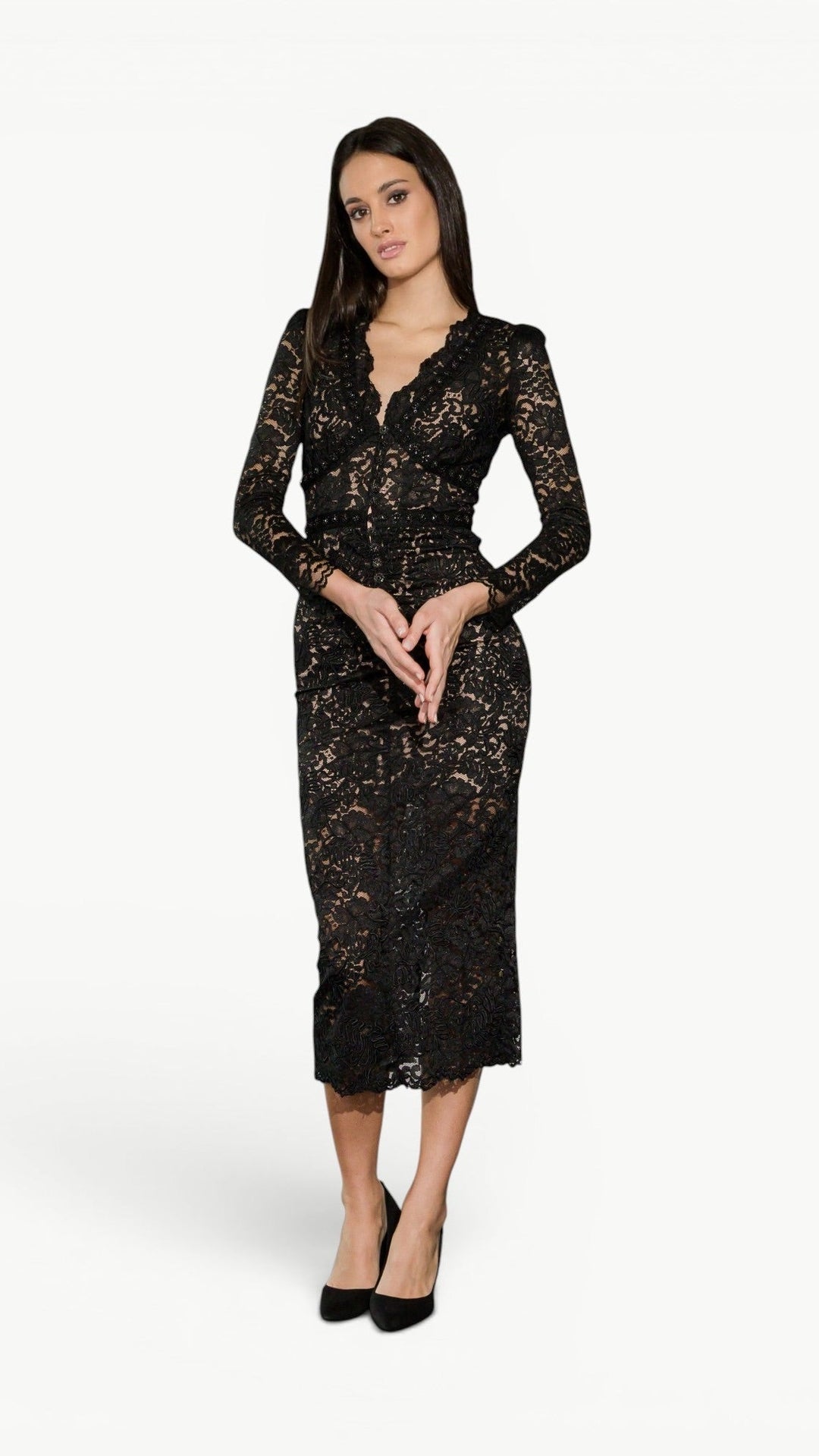 Embellished Lace Midi Dress