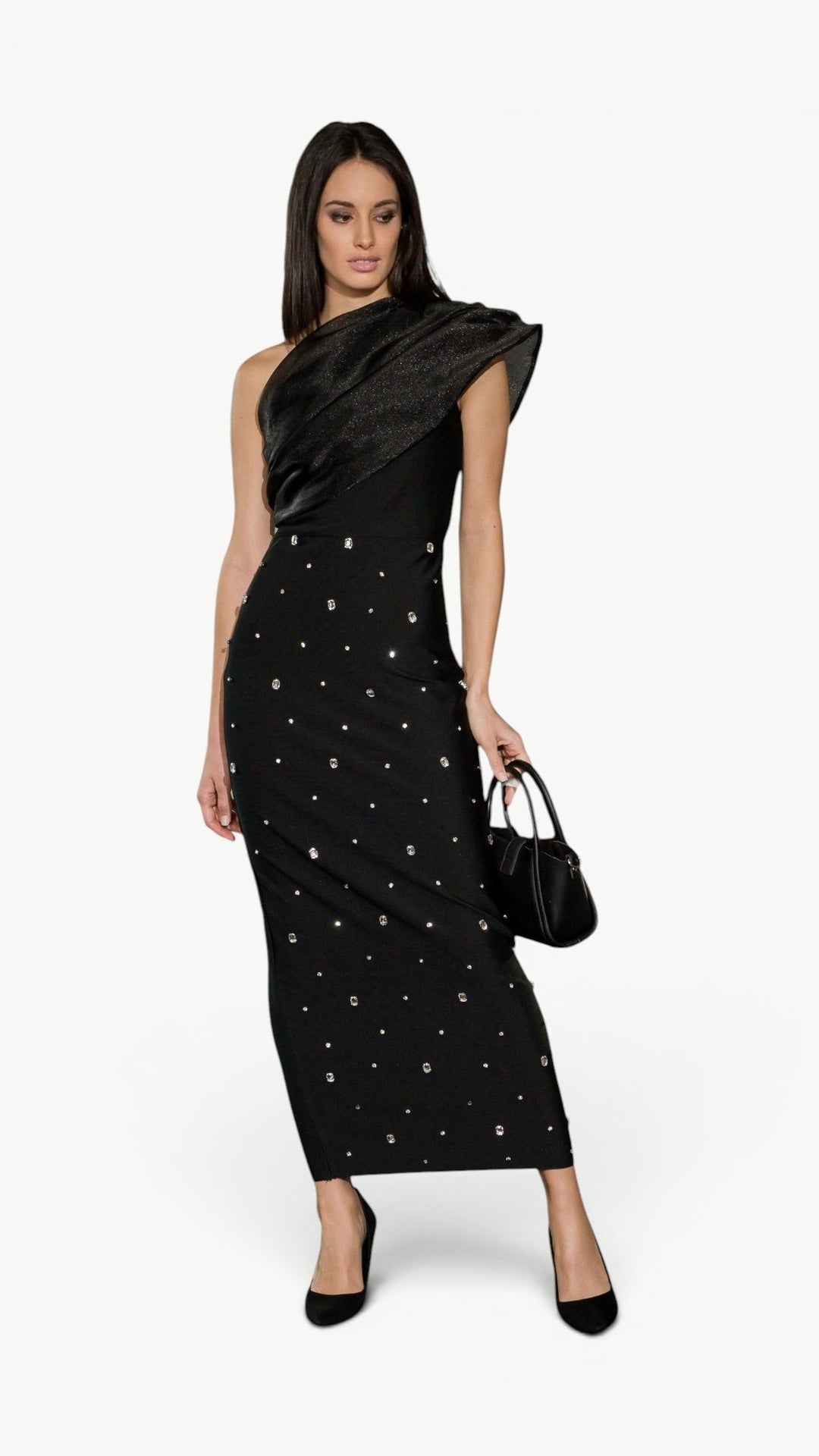 Embellished One-Schoulder Maxi Dress