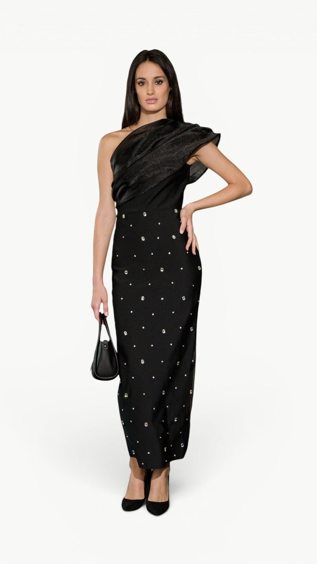 Embellished One-Schoulder Maxi Dress