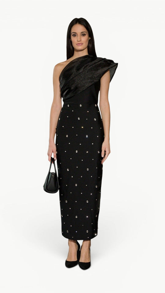 Embellished One-Schoulder Maxi Dress