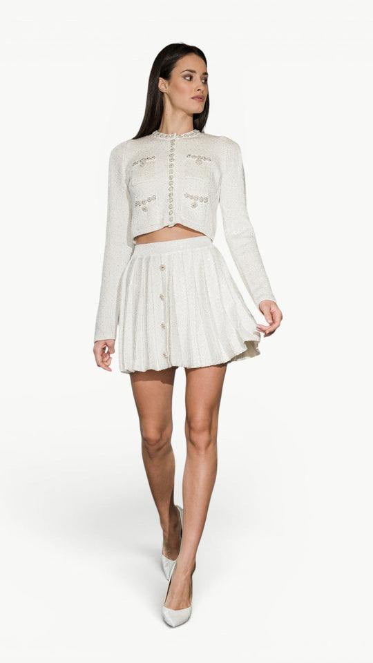 Embellished A-line Skirt Set in White