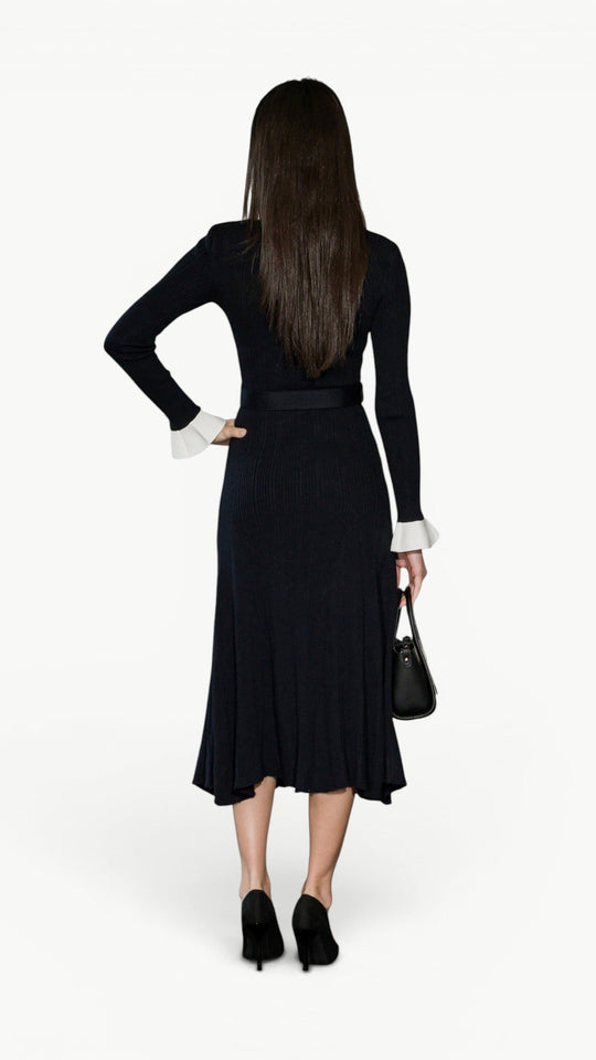Contrast-Detail Midi Dress