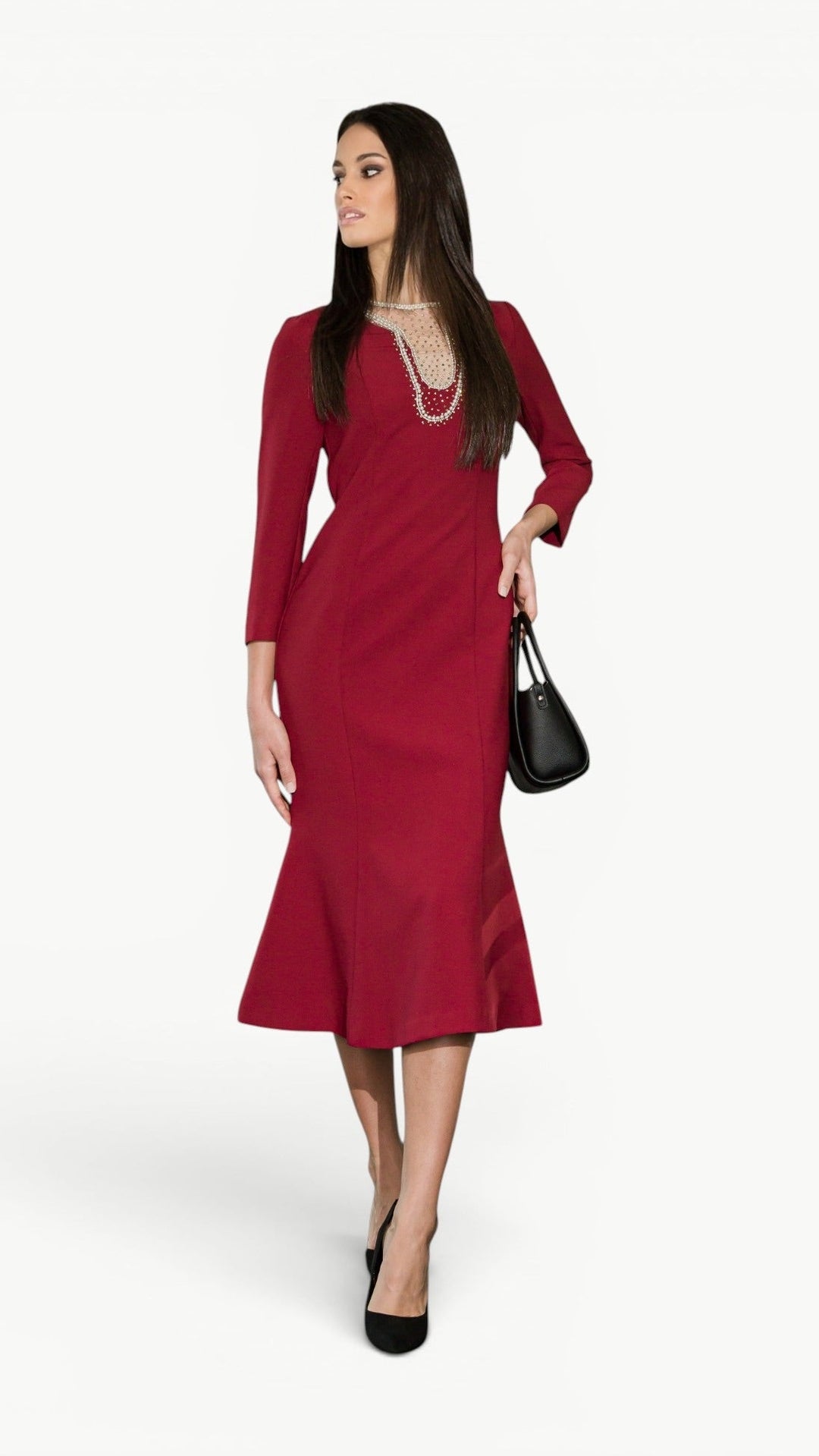 Pearl-Embellished Tailored Midi Dress