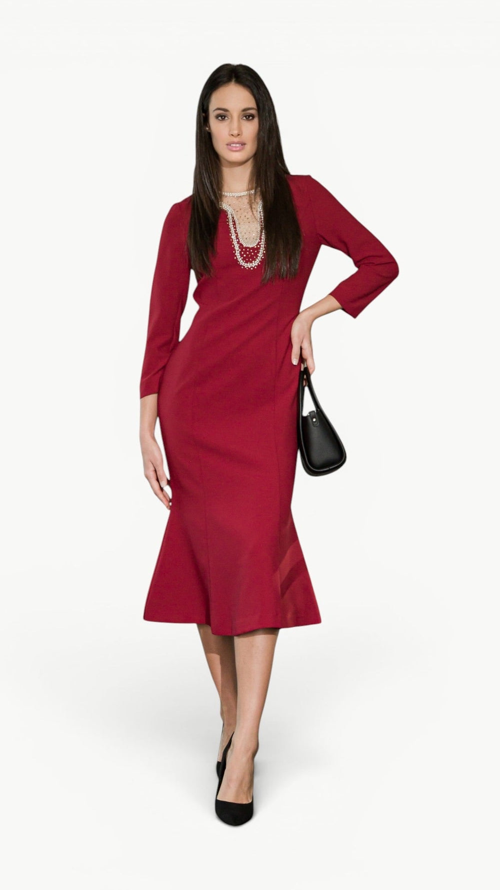 Pearl-Embellished Tailored Midi Dress