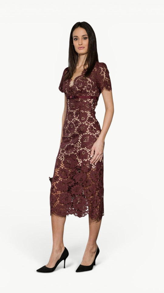 V-Neck Lace Midi Dress