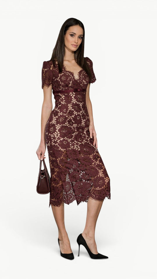V-Neck Lace Midi Dress