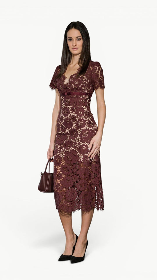 V-Neck Lace Midi Dress