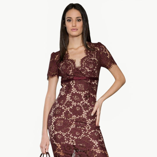 V-Neck Lace Midi Dress