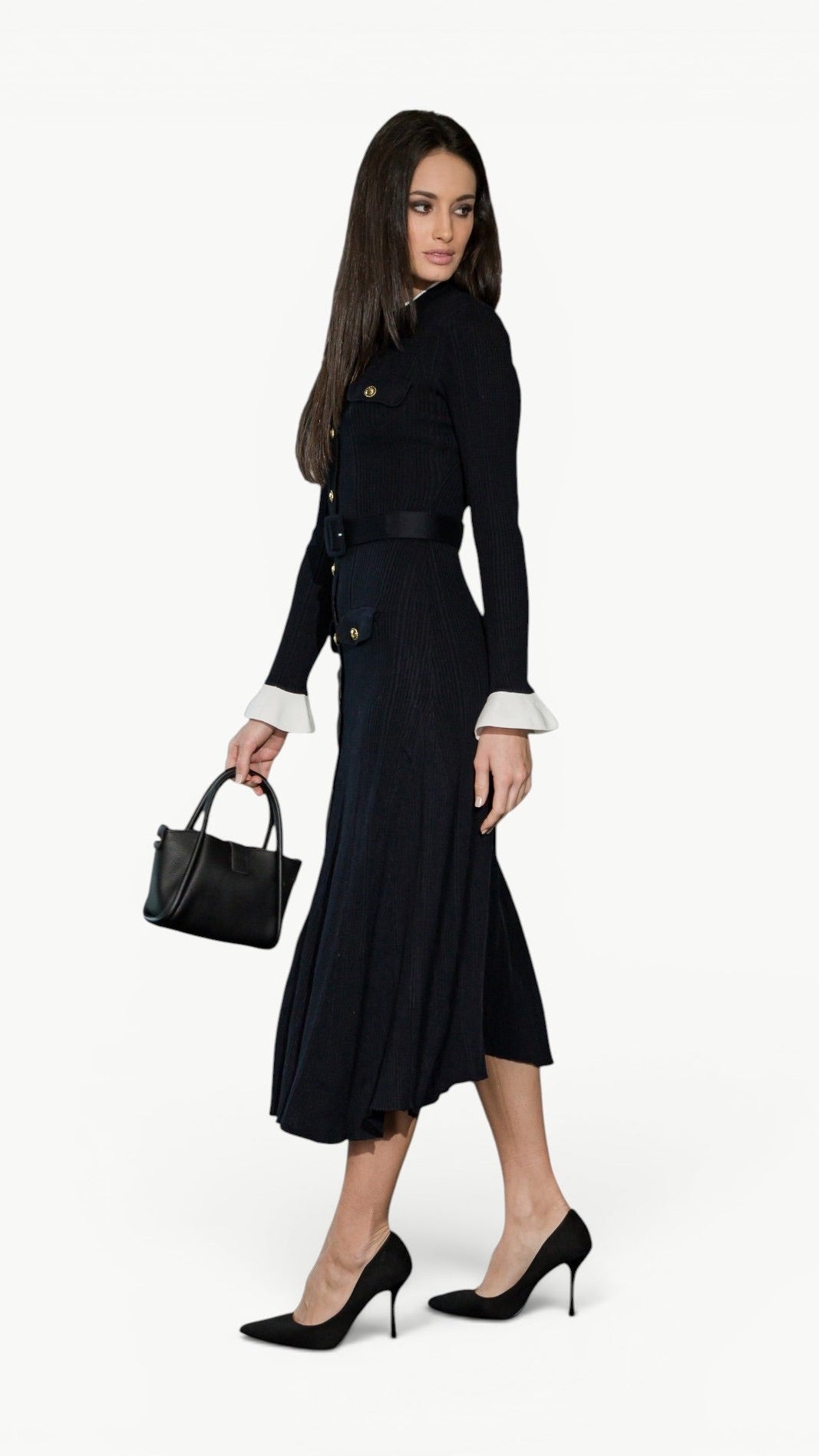 Contrast-Detail Midi Dress