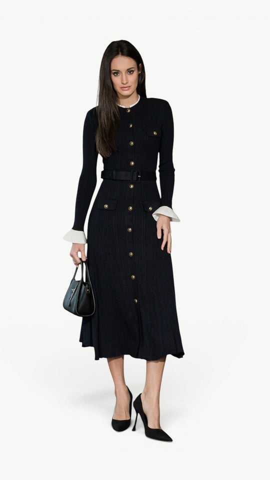 Contrast-Detail Midi Dress