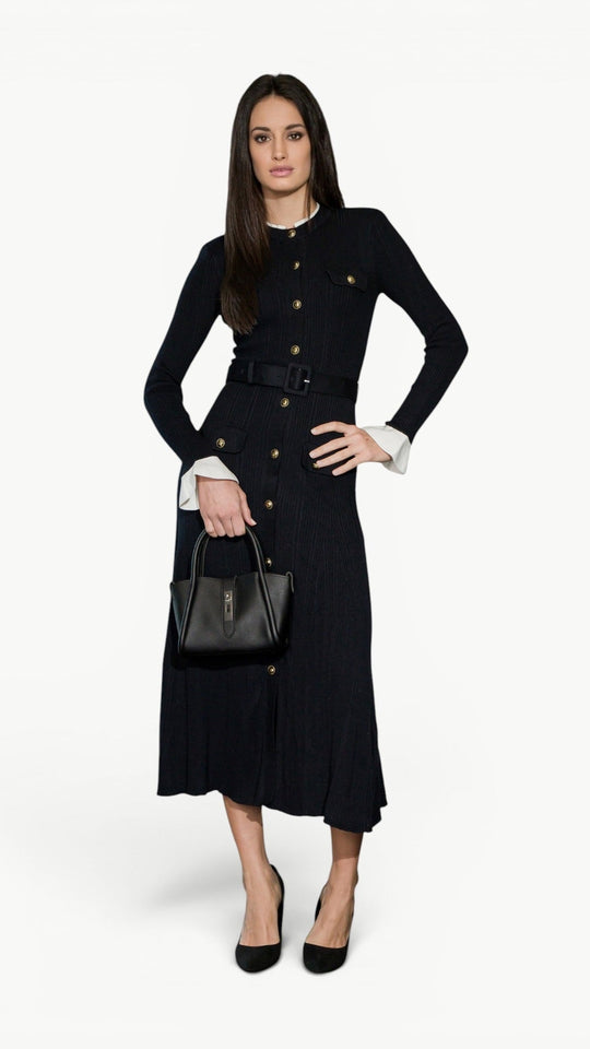 Contrast-Detail Midi Dress