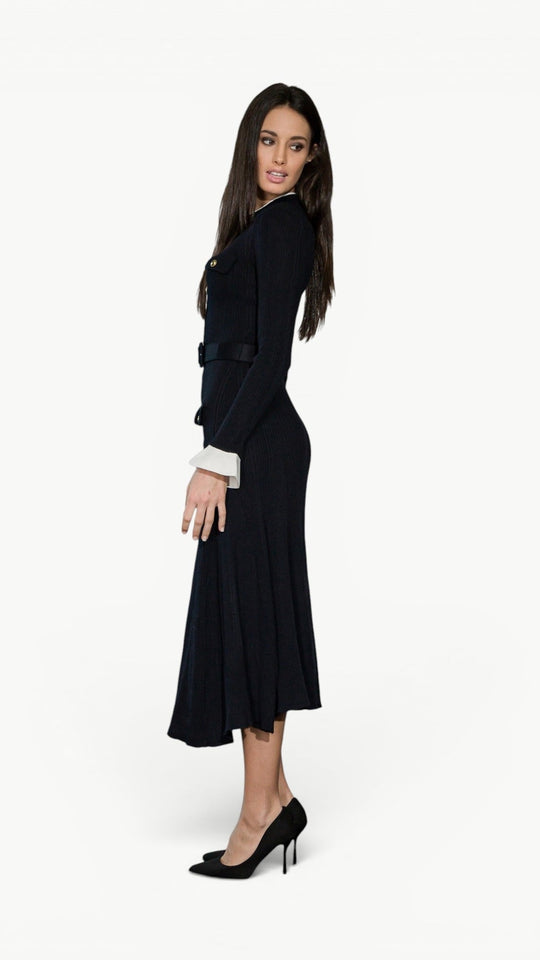 Contrast-Detail Midi Dress