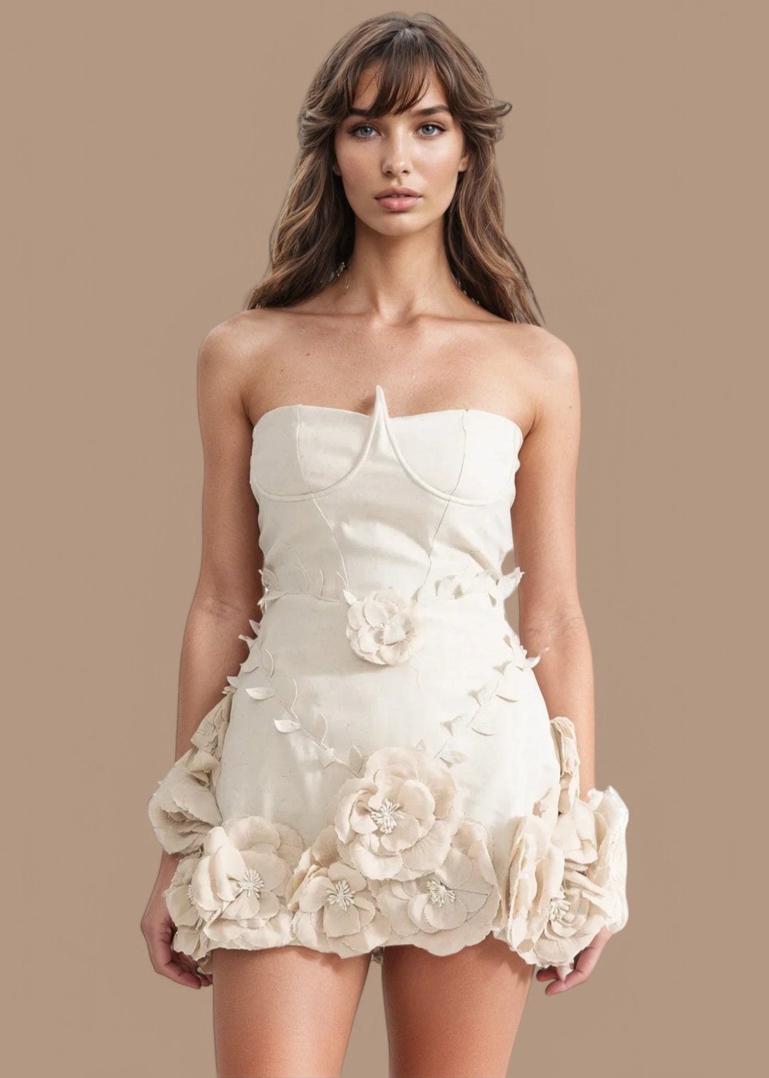 Ekaterine || Bustier Dress With 3D Floral Appliqués