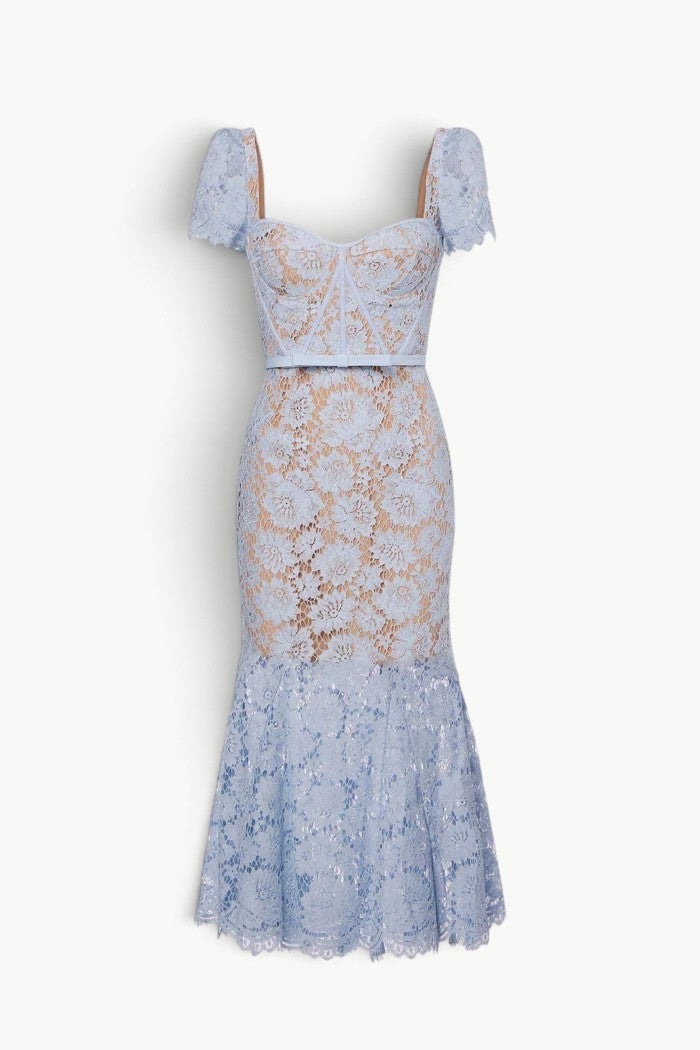 Blue Eyelash Lace Midi Dress