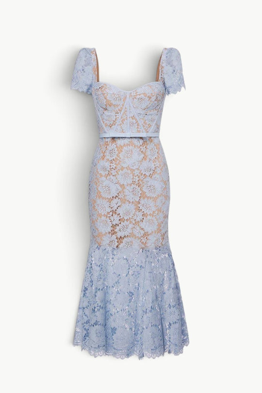 Blue Eyelash Lace Midi Dress
