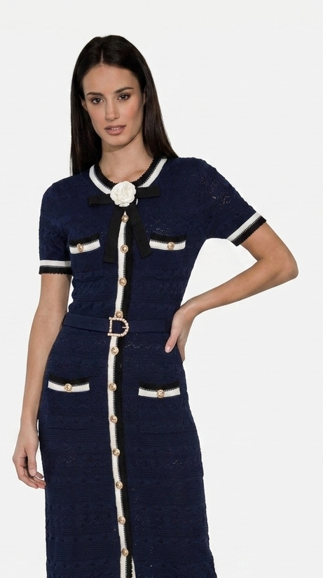 Navy Knit Midi Dress
