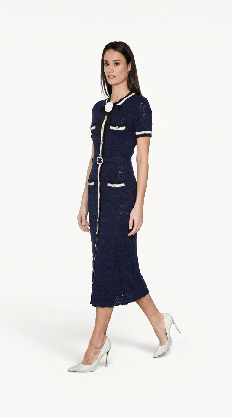Navy Knit Midi Dress