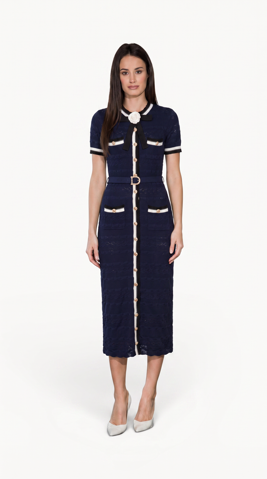 Navy Knit Midi Dress