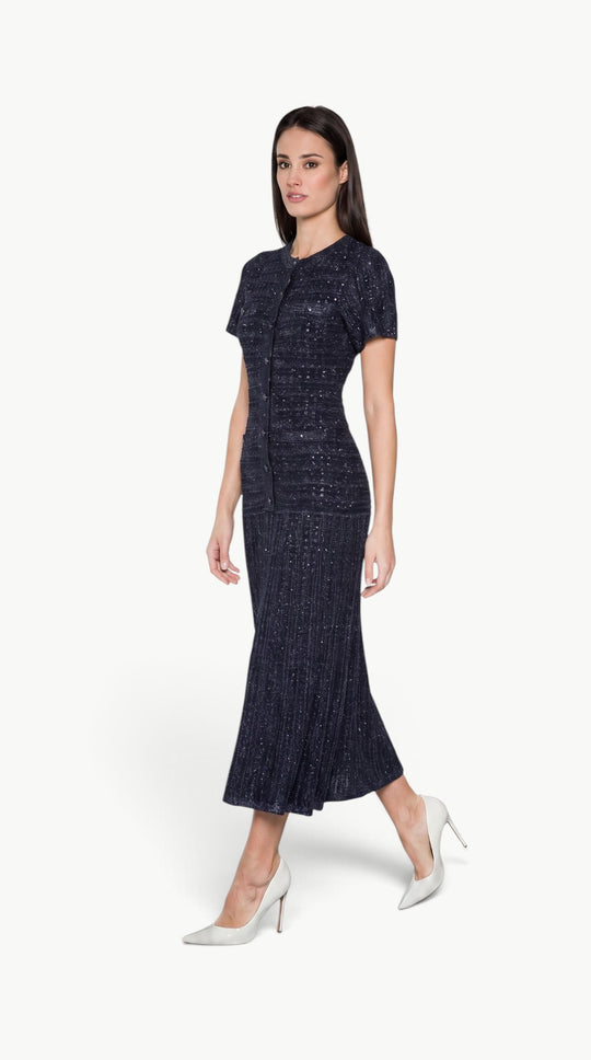Navy Shimmer Knit Midi Dress