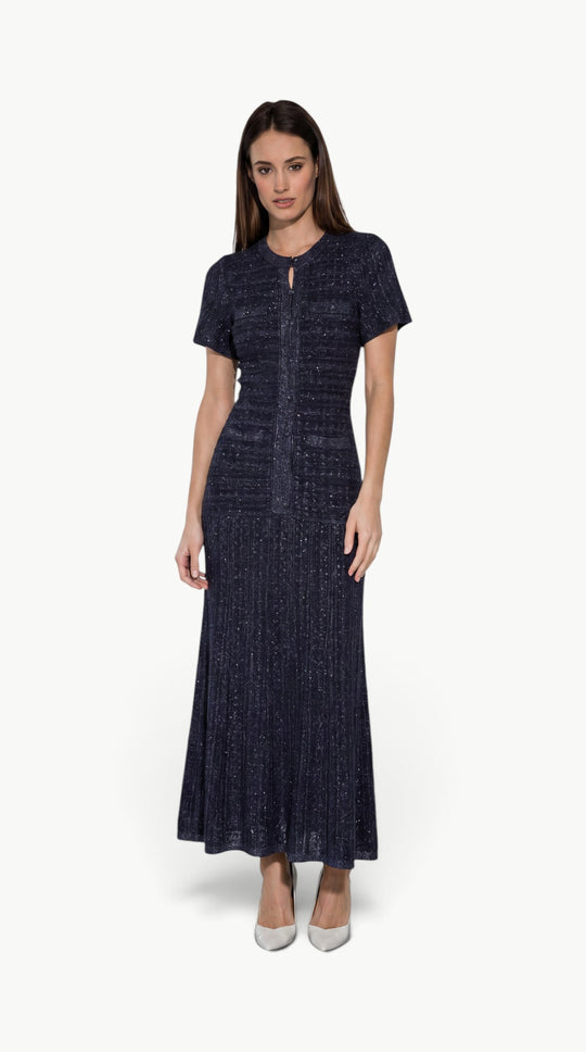 Navy Shimmer Knit Midi Dress
