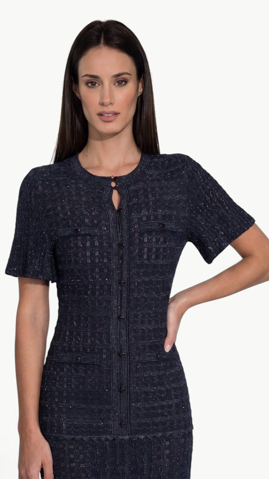 Navy Shimmer Knit Midi Dress