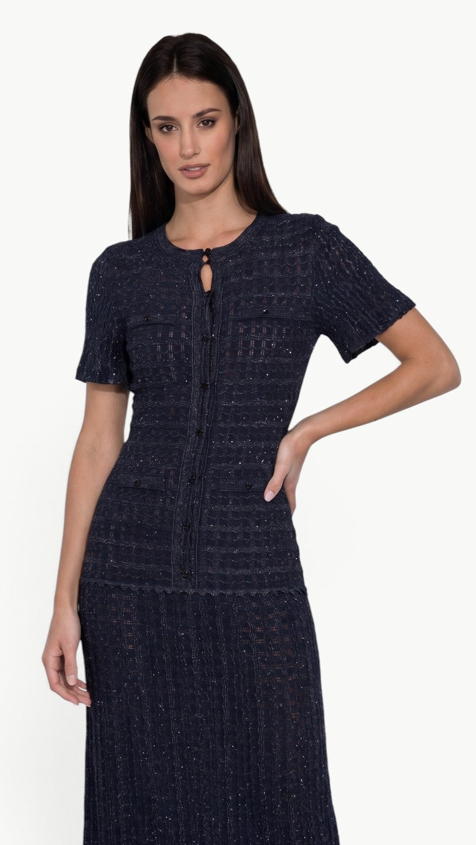 Navy Shimmer Knit Midi Dress