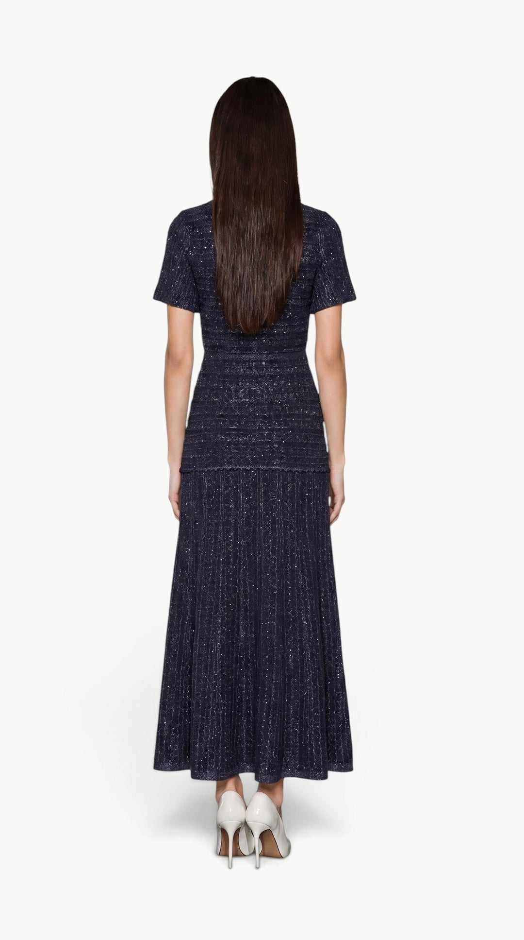 Navy Shimmer Knit Midi Dress