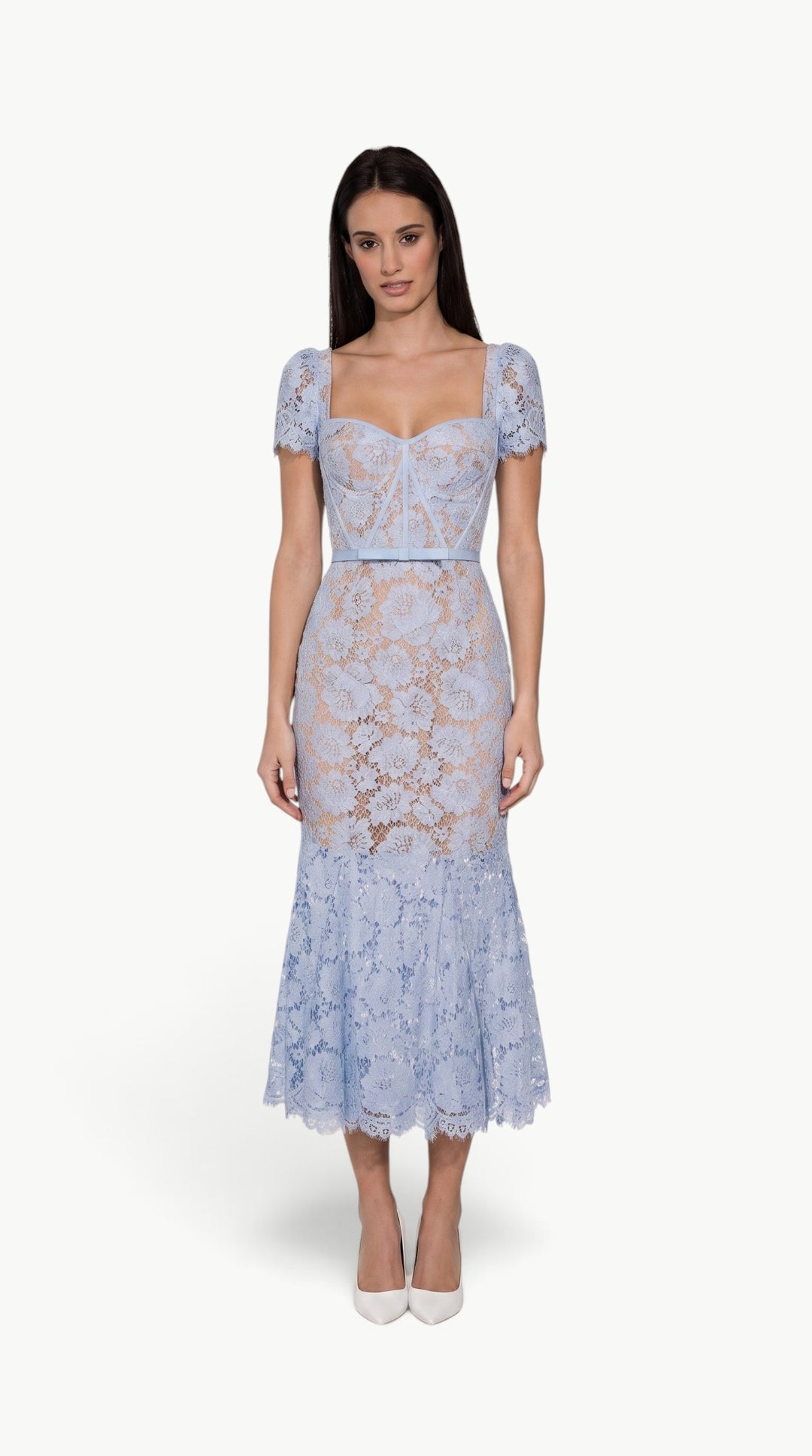 Blue Eyelash Lace Midi Dress