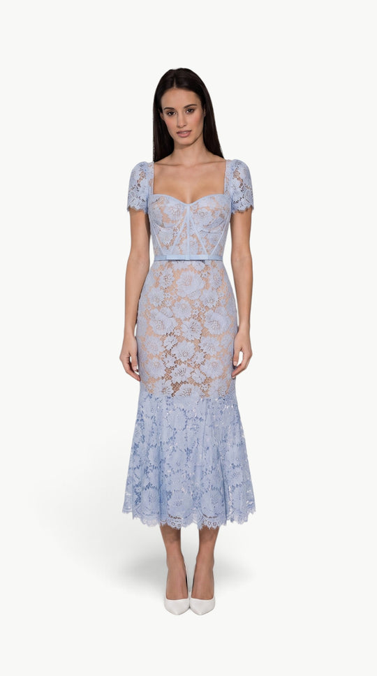 Blue Eyelash Lace Midi Dress