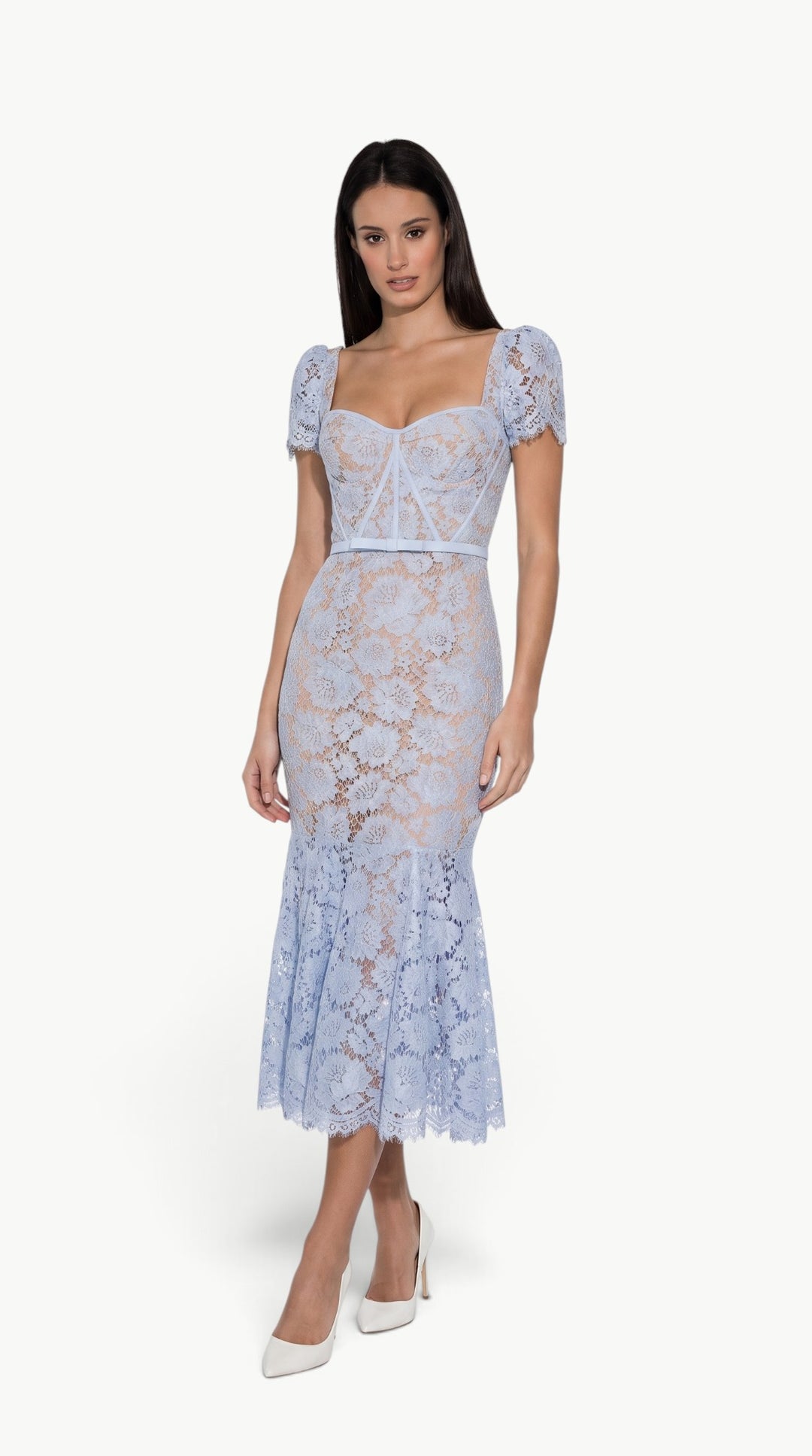 Blue Eyelash Lace Midi Dress