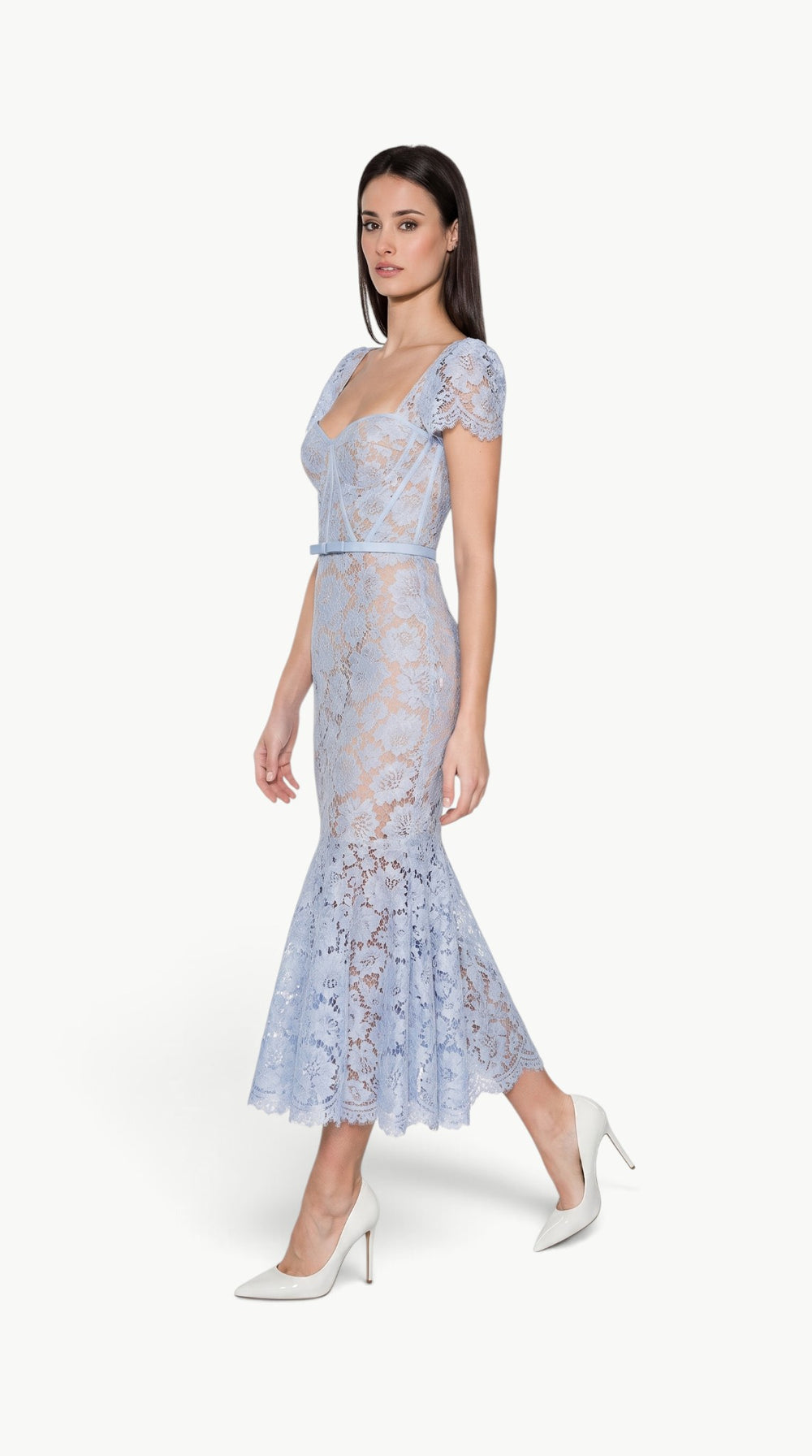 Blue Eyelash Lace Midi Dress