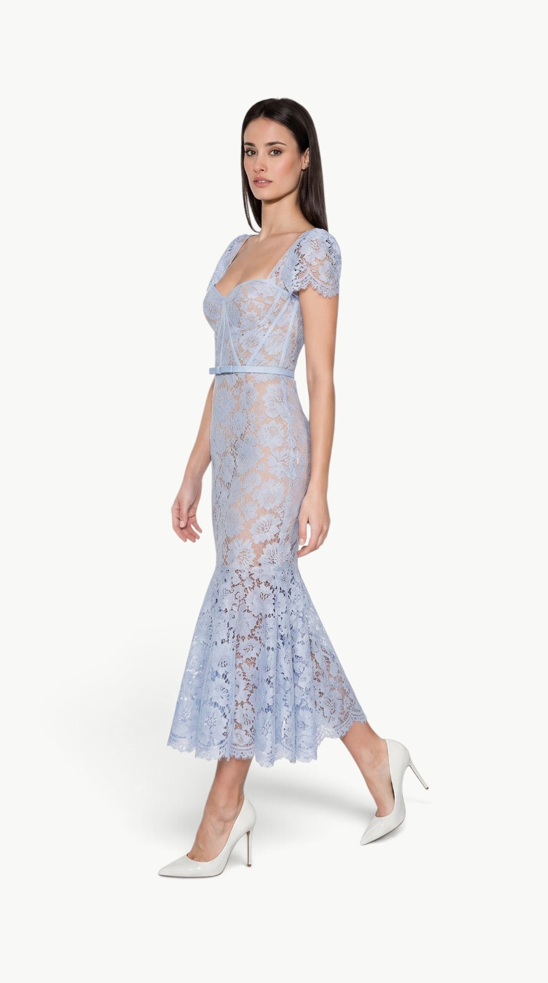 Blue Eyelash Lace Midi Dress