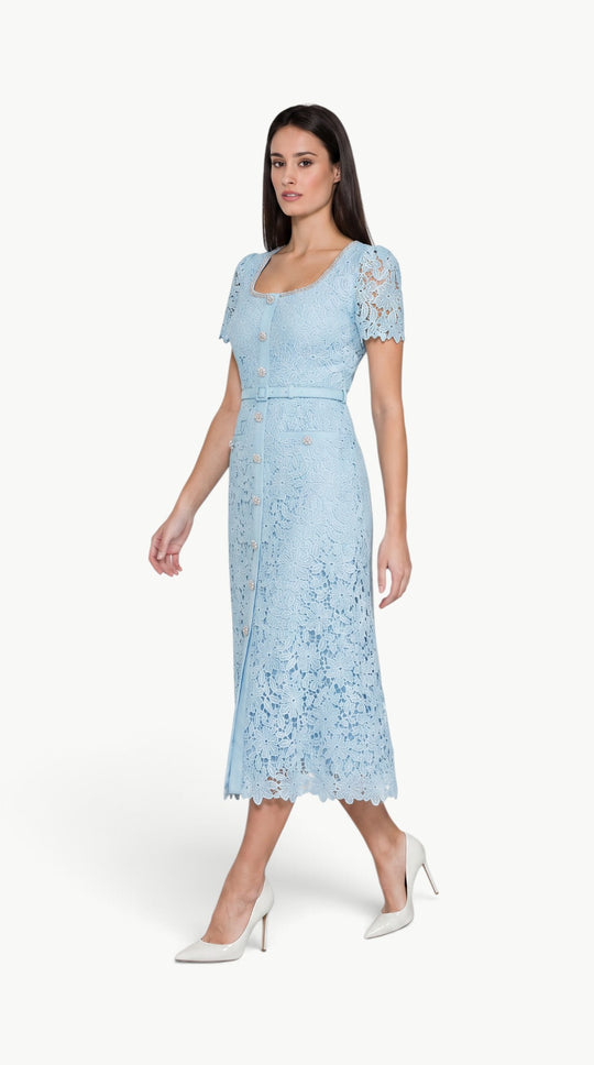 Crystal Button Lace Midi Dress