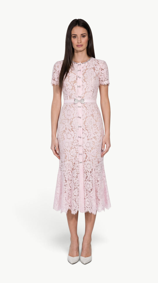 Blush Pink Floral Lace Midi Dress