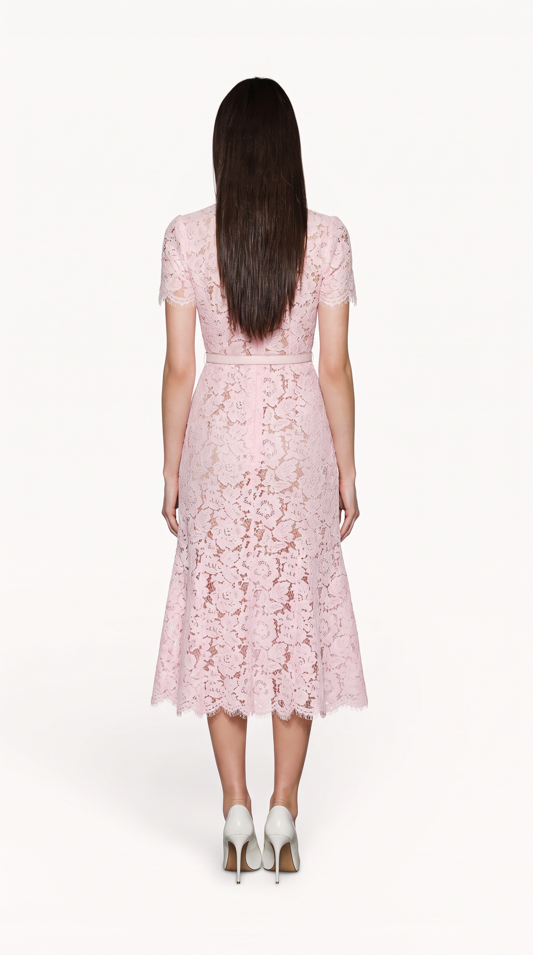 Blush Pink Floral Lace Midi Dress