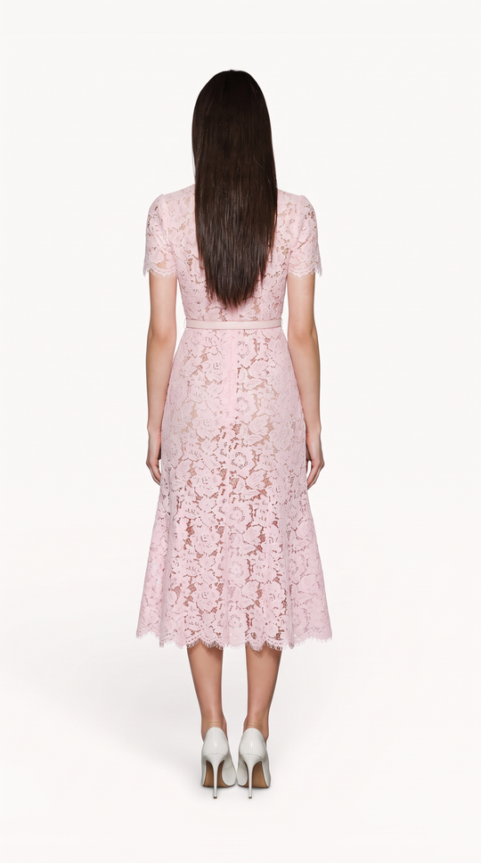 Blush Pink Floral Lace Midi Dress