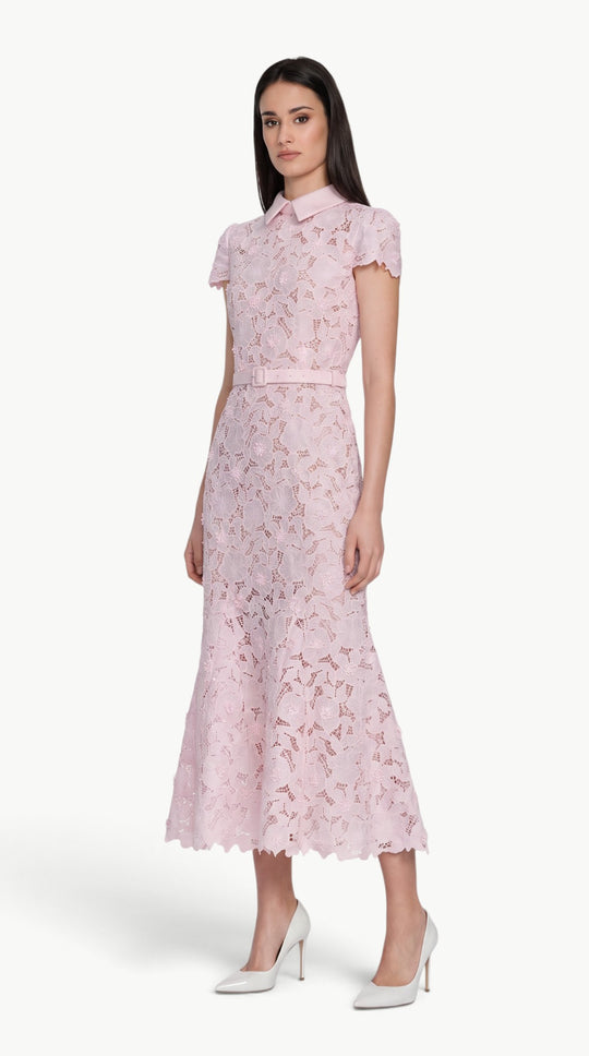 Pink Floral Lace Midi Dress