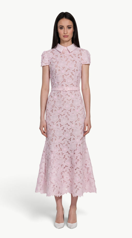 Pink Floral Lace Midi Dress